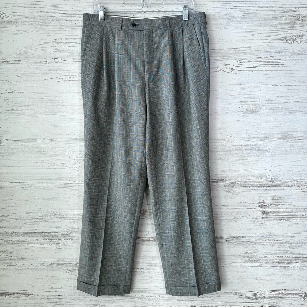 VINTAGE Polo University Ralph Lauren High Rise 100% Wool Cuffed Plaid Trousers